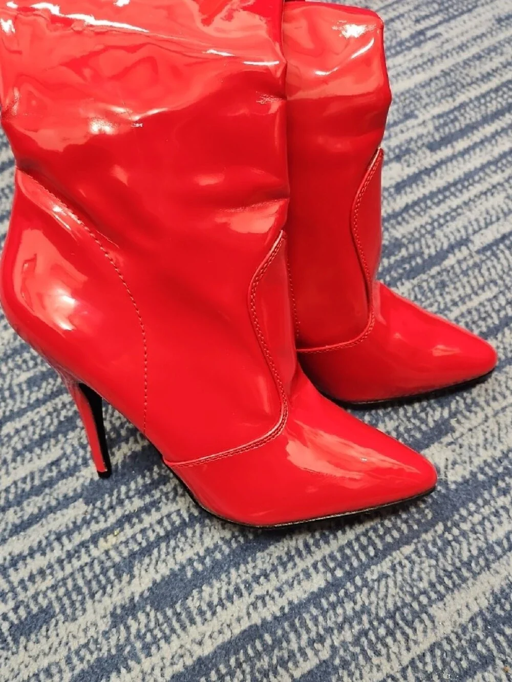 Pleaser Red Patent Over-the-Knee Stiletto Boots